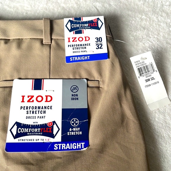 IZOD Mens Performance Stretch Straight Dress Pants (khaki, 30W x 32L) - Picture 6 of 7